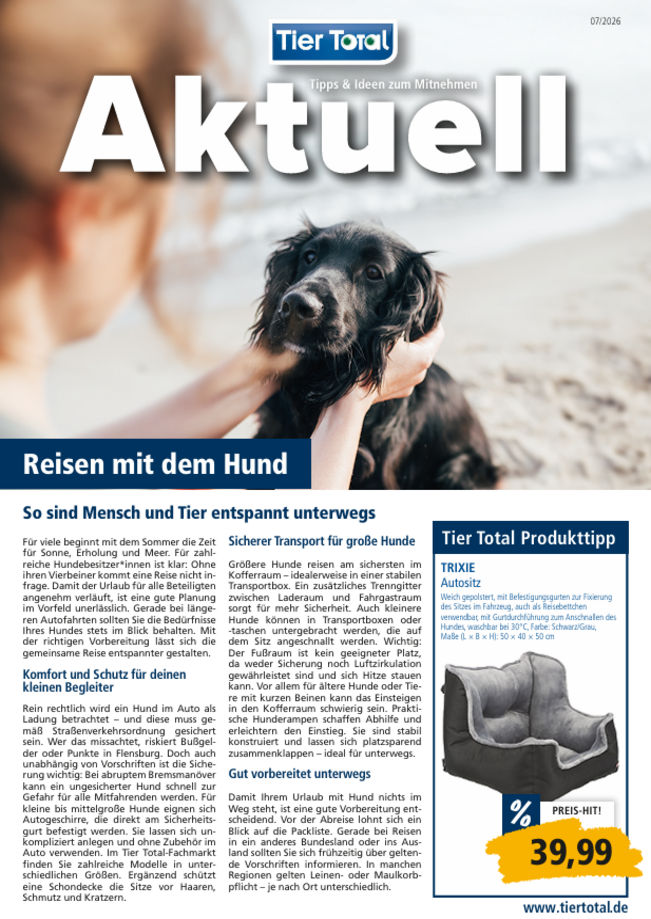 Hier unsere aktuelle Werbung entdecken! Reisen mit dem Hund!